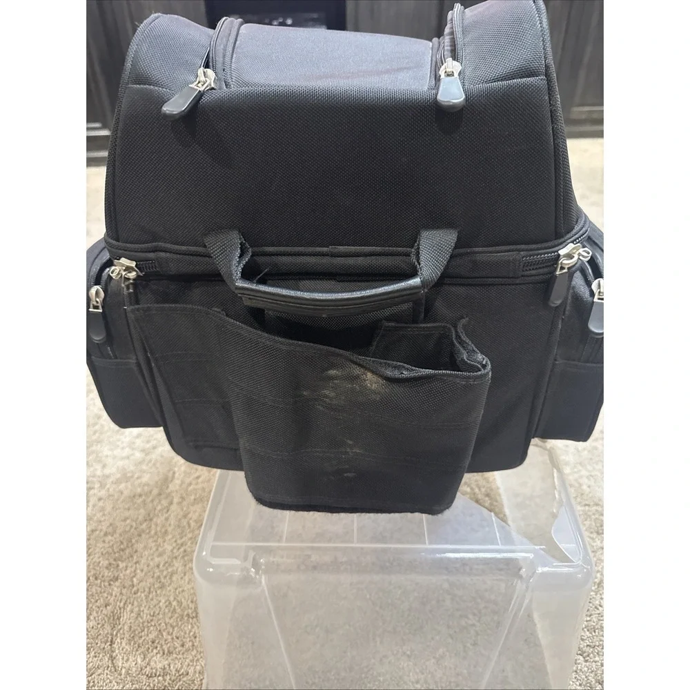 River Road Motorcycle Bag Sissy Bar Textile Bag Black Bag EXCELLENT w/Rain Cover